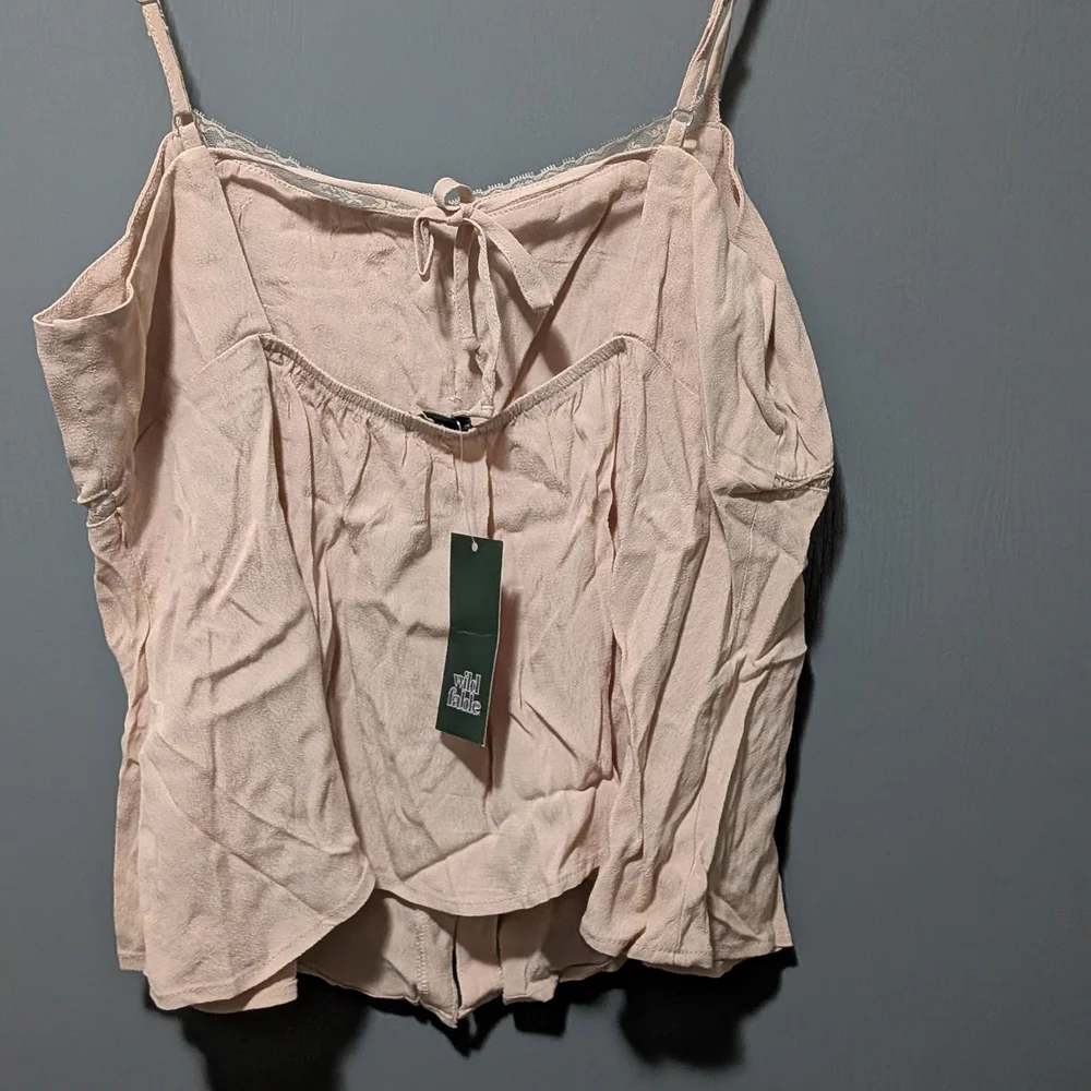 Lace-Trim Button Front Camisole - Taupe - Picture 2 of 5